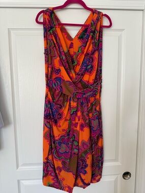 Ralph Lauren Orange, Purple, Blue Multi-Print Sleeveless Midi Dress